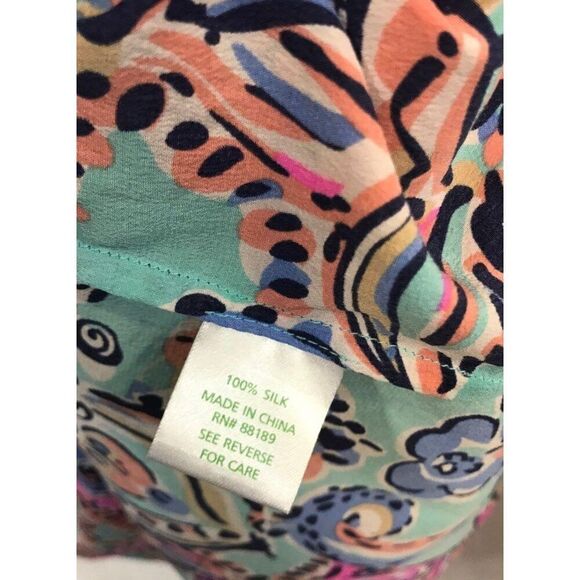 Lilly Pulitzer Alexandra Silk Aqua Bait and Switch Top Blouse Women’s Size S - Picture 3 of 4